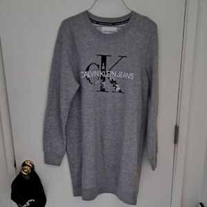 Calvin Klein Jeans Light Gray Logo Sweatshirt Dress